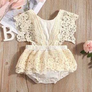 COTTON SOLID FLORAL LACE SLEEVELESS BABY ROMPER
